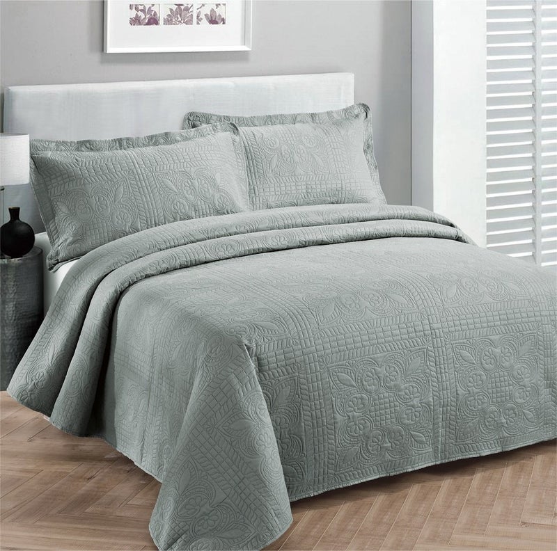 Fancy Collection Luxury Bedspread Coverlet Embossed Bed Cover Solid Over Size New (Grey, Full/Queen)